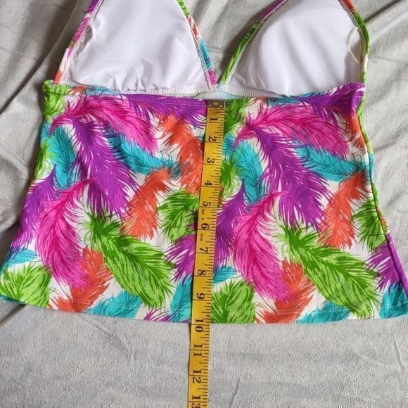 Delia*s Bright Multicolored Feather Print Tankini Top Sz L - Picture 12 of 12